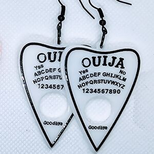 Planchette Ouija‎ Earrings! Hypo-Allergenic Hook Earrings White & Black Handmade